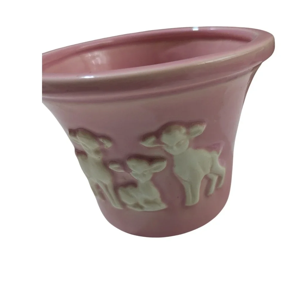 Vintage‎ Haeger Pink Lamb Planter Ceramic Baby Nursery Sheep Pot USA 202